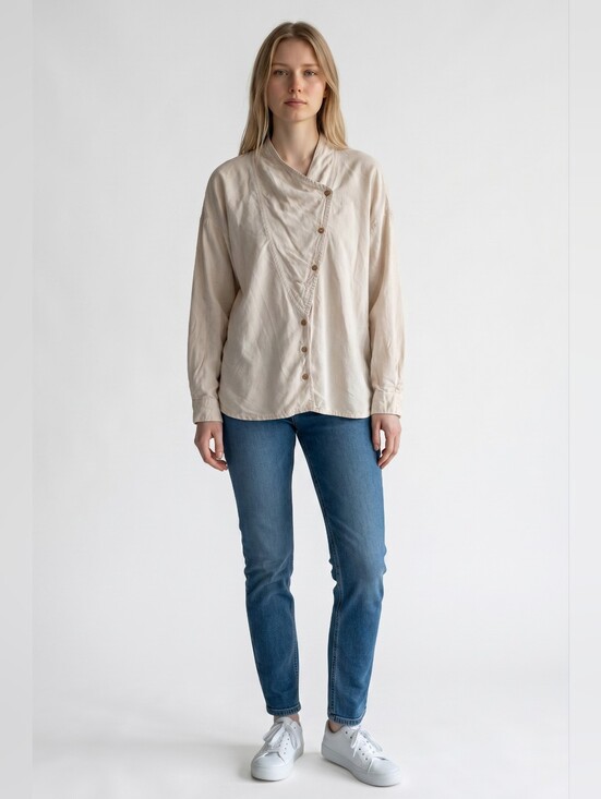 Laura Wright Tops - Laura Wright Berkeley 100% Silk Blouse - Asymmetrical Button Front
